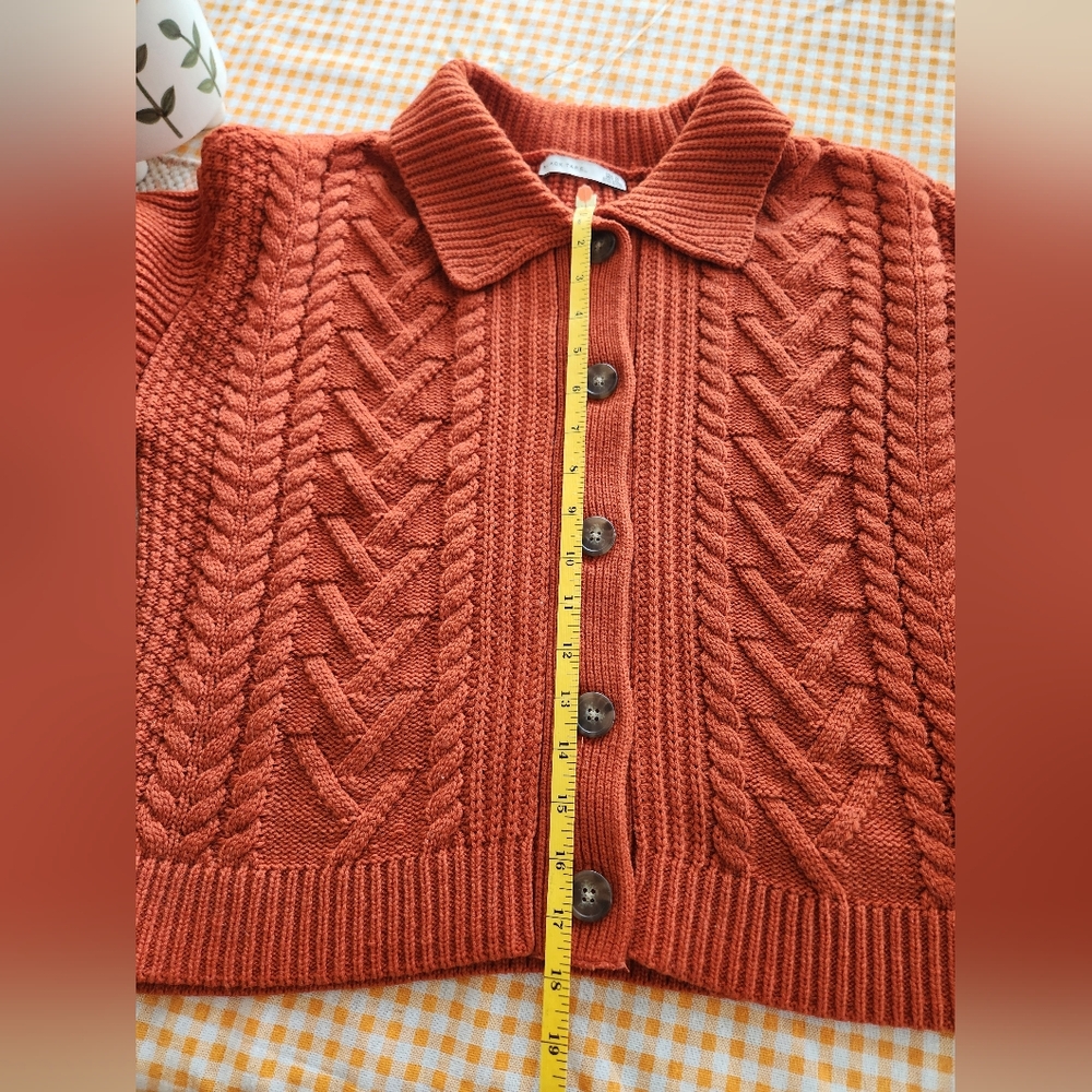 Black Tape_ Oversized Rust Cable Knit Cardigan - Picture 2 of 7